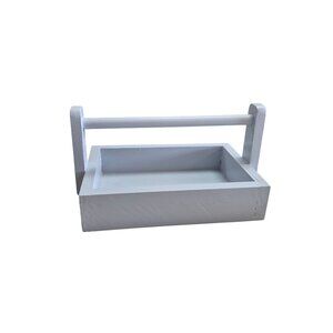 Handmade Wooden Utility Tote With Handle Painted In Light Gray